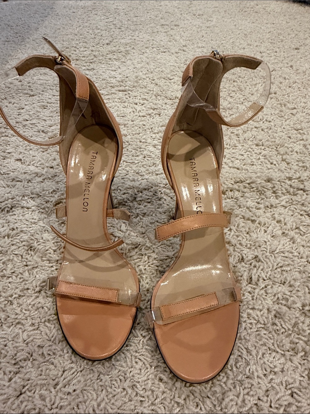 Tamara Mellon Peach Nude Clear-Strap Sandals